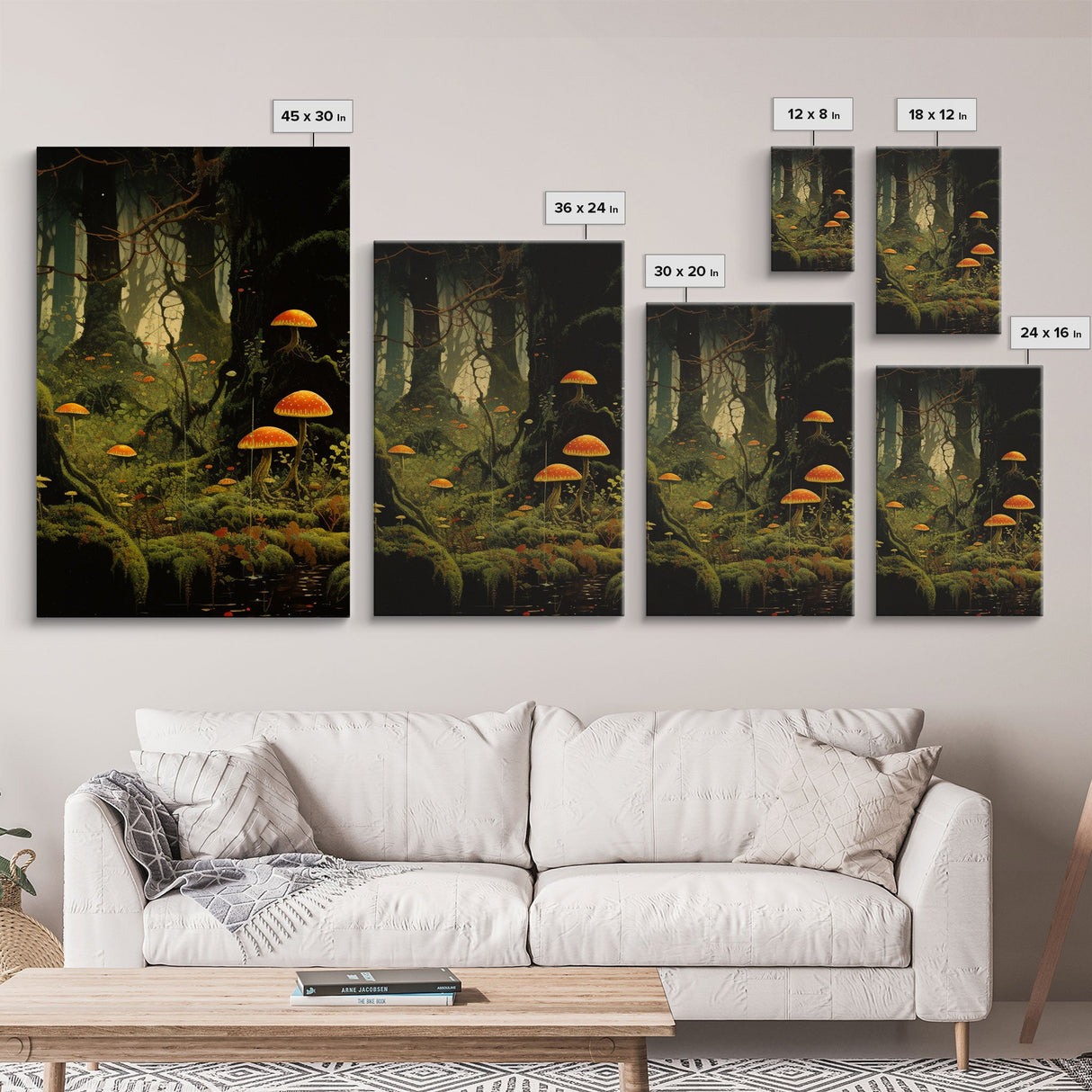 Forest Wall Art, Mushroom Art Print, Trees Art, Canvas Print, Wall Art, 3 Piece Wall Art, Modern Home Decor, Above Bed Art, Indie Room Decor