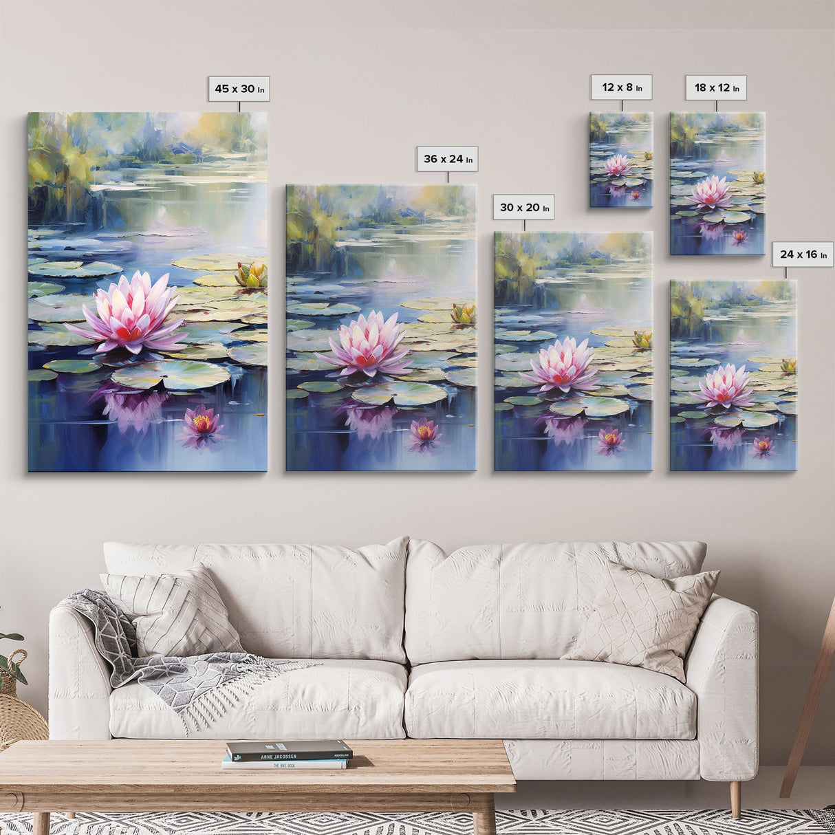 Lake Wall Art, Water Lily Art, Lotus Wall Print, Canvas Print, Wall Art, 3 Piece Wall Art, Home Wall Decor, Country Home Decor, Ranch Decor