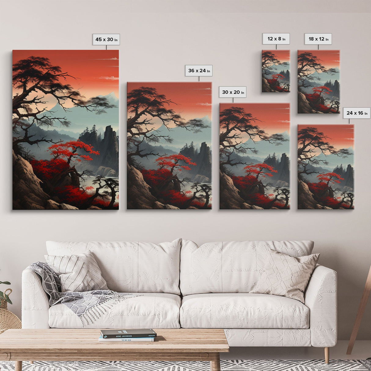 Japanese Wall Art, Mountains Print, Sunset Print, Canvas Print, Wall Art, 3 Piece Wall Art, Unique Wall Decor, Living Room Wall Art