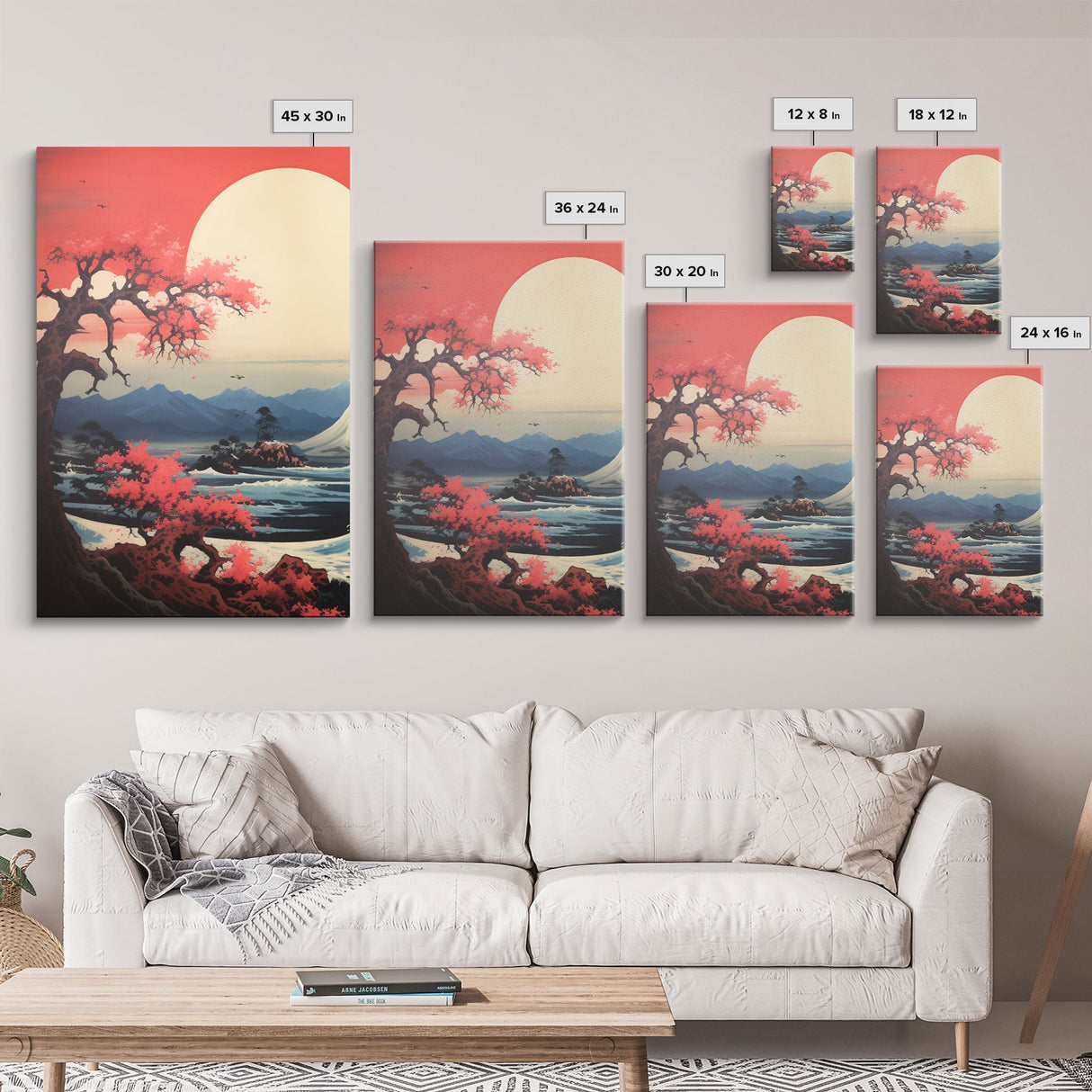 Asian Art, Japanese Wall Art, Mountains Print, Sunset Print, Canvas Print, Wall Art, 3 Piece Wall Art, Dorm Room Art, Gaming Wall Decor