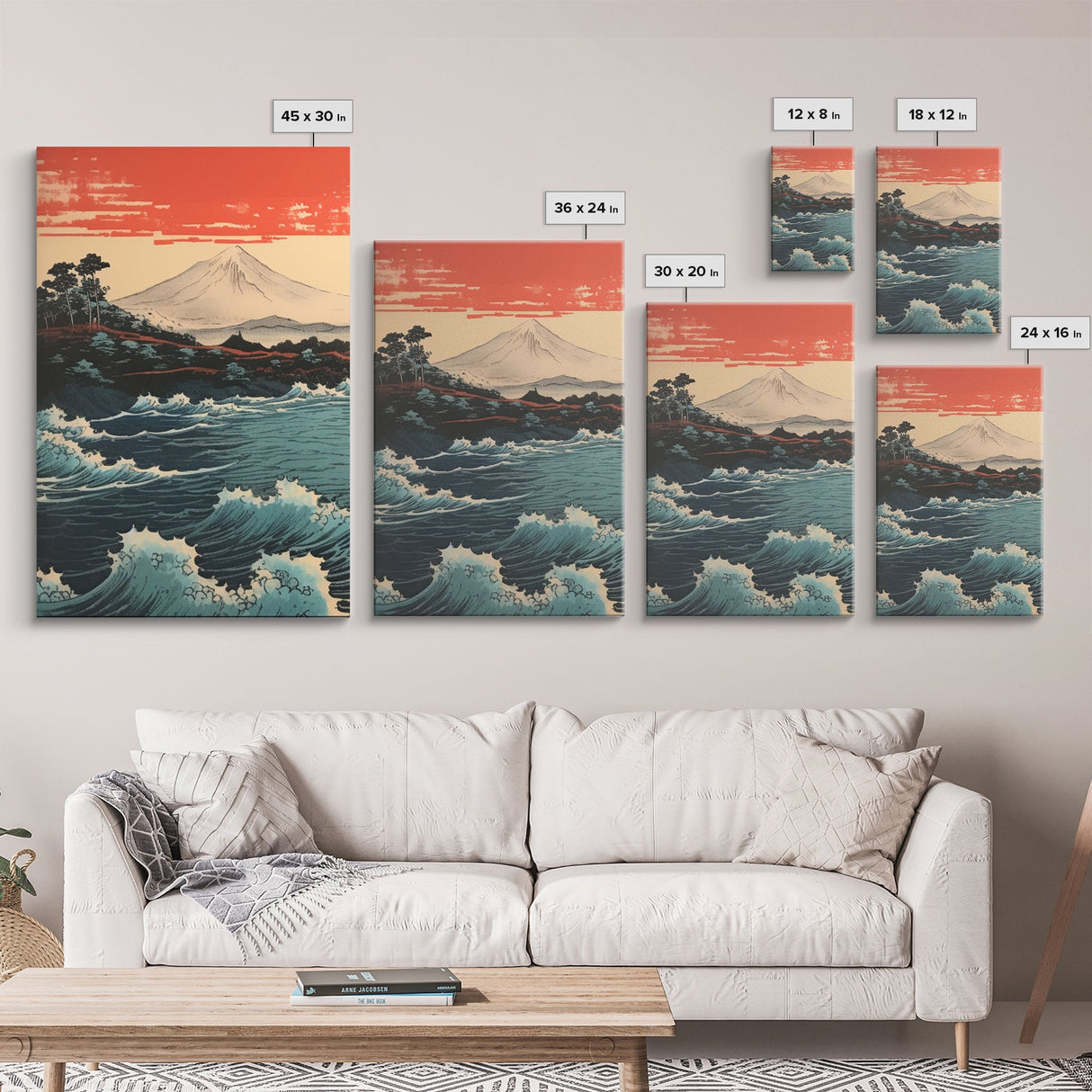 Ocean Waves, Mountains Wall Art, Asian Art, Japanese Wall Art, Canvas Print, Wall Art, 3 Piece Wall Art, Family Home Decor, Indie Room Decor