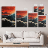 Asian Art, Japanese Wall Art, Ocean Waves, Sunset Art, Canvas Print, Wall Art, 3 Piece Wall Art, Trendy Wall Art, Modern Art Prints