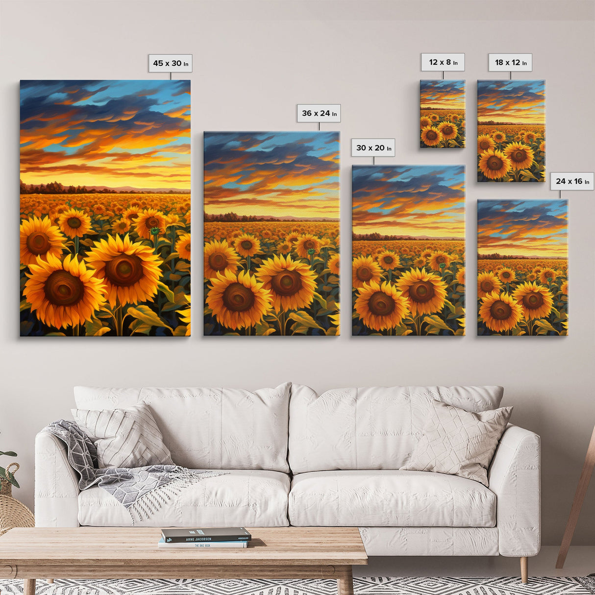 Beautiful Canvas Print Set | Sunflowers Wall Art Triptych | Botanical Print Set | Living Room Wall Art | Flower Illustrations | Flower Art