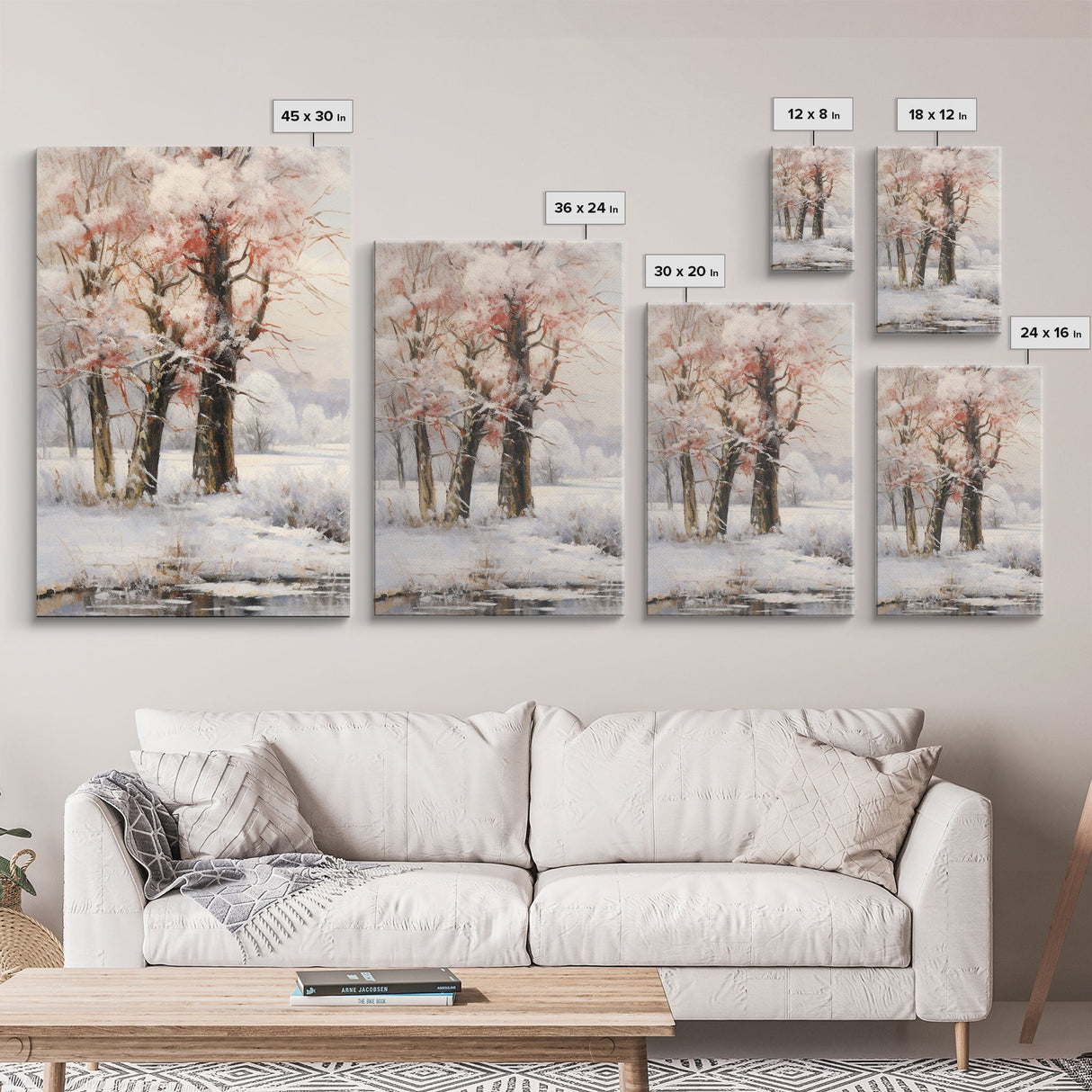 3 Piece Winter Scene, Framed Canvas Prints, Triptych Christmas Painting, Christmas Decor, Winter Art, Christmas Wall art, Xmas Art