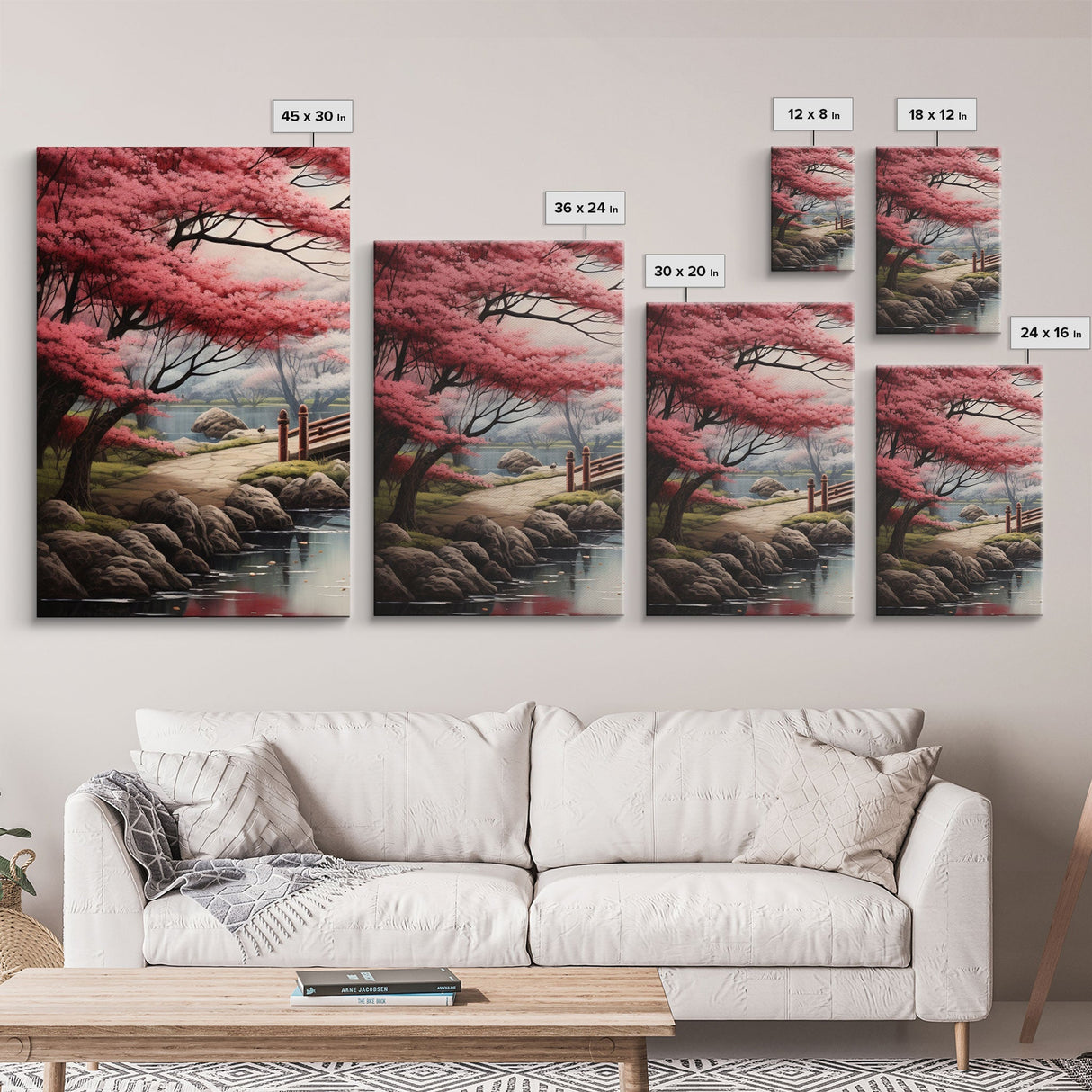 Japanese Print, Landscape Wall Art, Cherry Blossom Wall Art, Canvas Print, Wall Art, 3 Piece Wall Art, Country Home Wall Art, Modern Prints