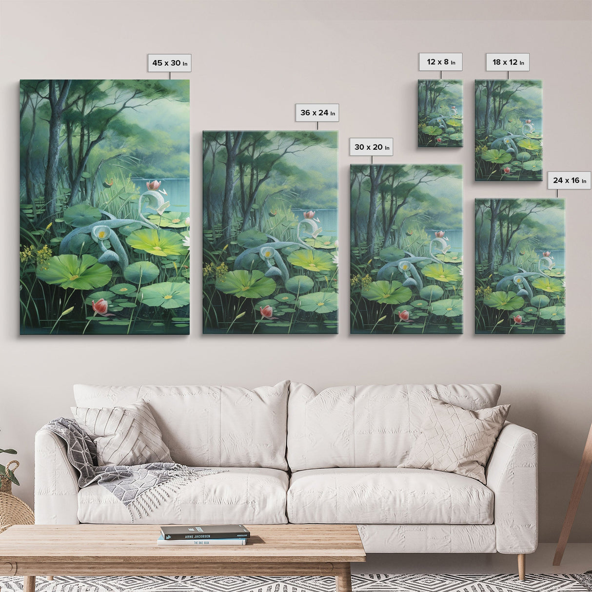 The Lilly Pads, Framed Canvas Prints, 3 Piece Art, Beautiful Pond Painting, Centerpiece Art, Nature / Landscape Painting