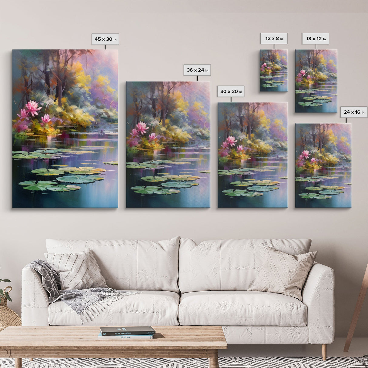 Lake Wall Art, Water Lily Print, Zen Wall Art, Canvas Print, Set Of 3 Prints, Wall Art, 3 Piece Wall Art, Farmhouse Wall Decor, Nature Print