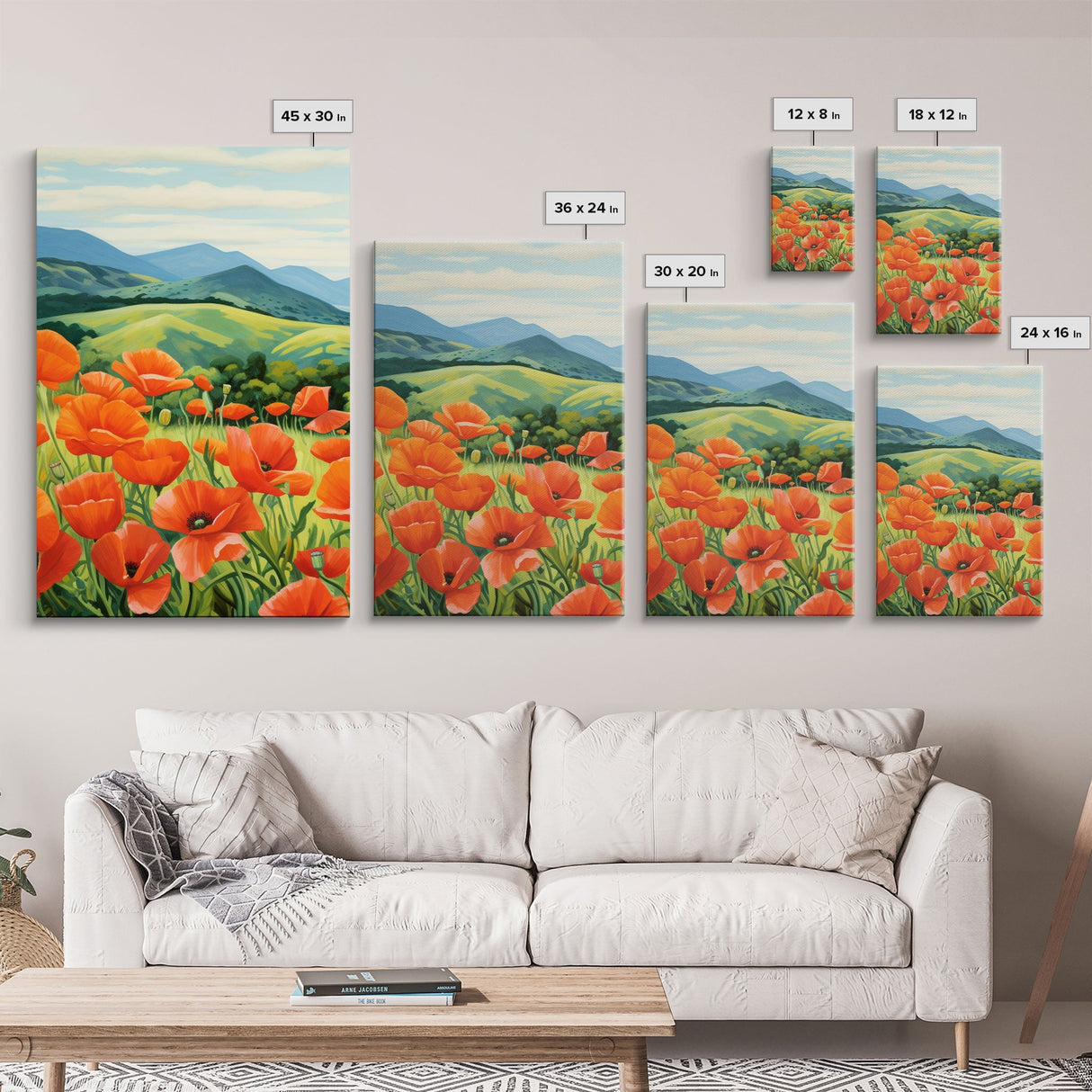 The Poppy Fields, Beautiful Red Flowers, Wildflower Art, Framed Canvas Prints, 3 Piece Set, Triptych, Wall Art, Botanical Art, Boho Decor