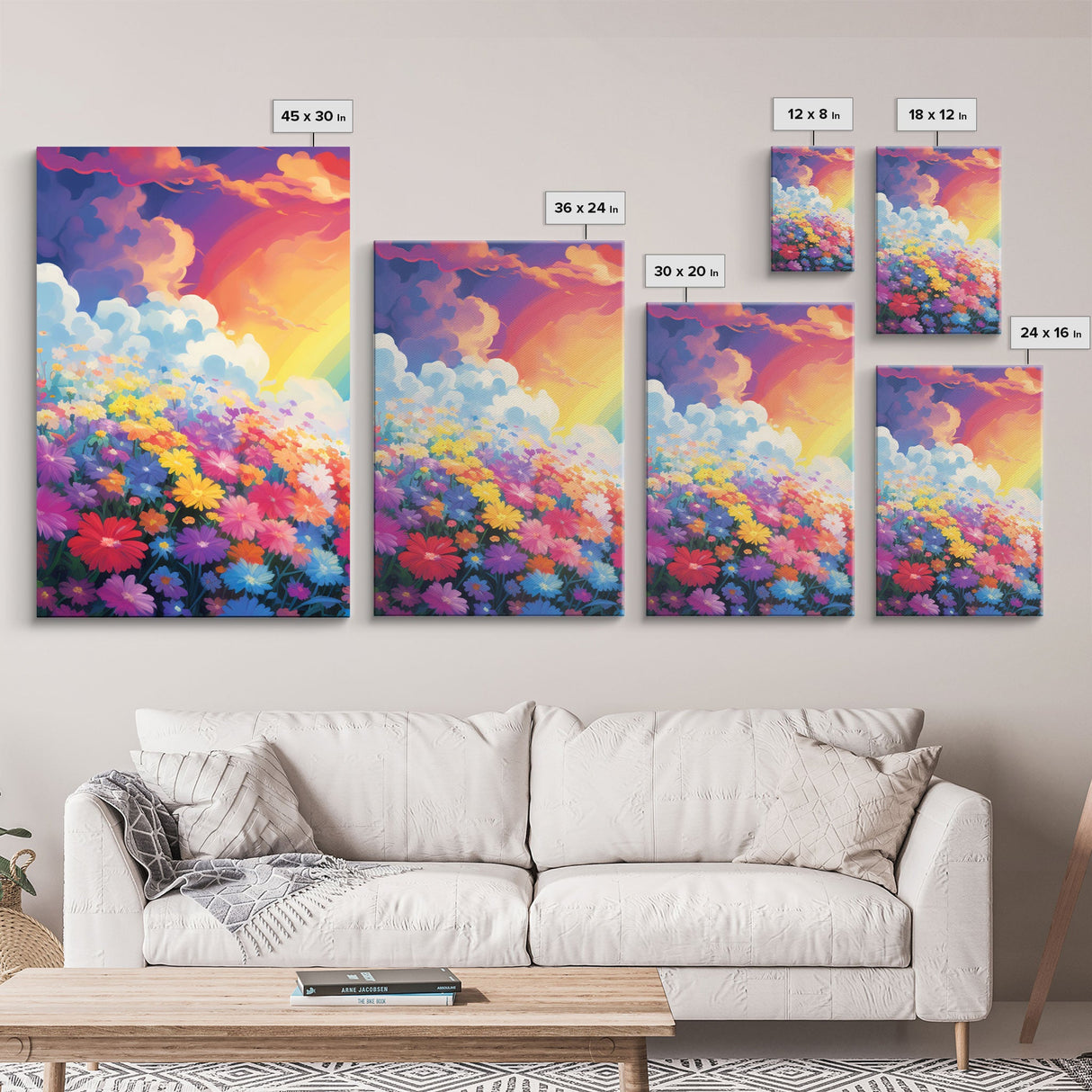 Rainbow Wall Art, Floral Print, Meadow Art , Canvas Print, Set Of 3 Prints, Wall Art, 3 Piece Wall Art, Nursery Print, Kids Wall Art