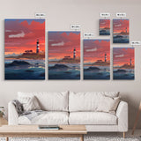 Sunset Wall Art, Light House Decor, Ocean Art Print, Canvas Print, Wall Art, 3 Piece Wall Art, Nautical Print, Seascape Art Print, Cozy Gift