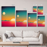 Art Deco Sunset, 3 Piece Wall Art, Ready To Hang Canvas Print, Cool Unique Living Room Wall Art Decor