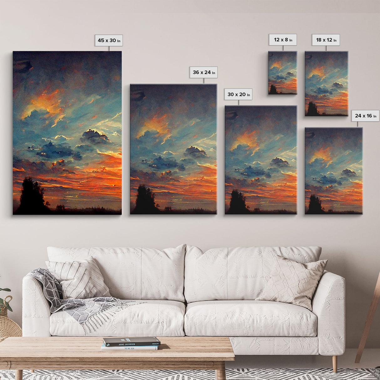 Forest Sunset Wall Decor, Oil Painting Style, 3 Piece Wall Art, Ready To Hang Canvas Print, Cool Unique Living Room Wall Art Decor