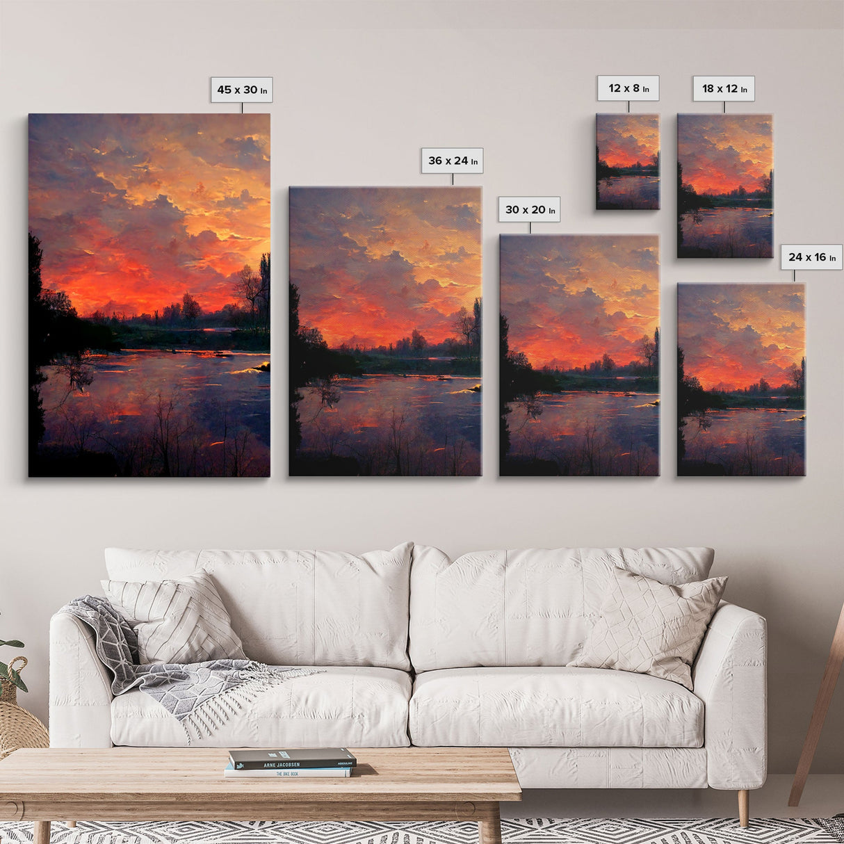 Forest Sunset Wall Decor, Oil Painting Style, 3 Piece Wall Art, Ready To Hang Canvas Print, Cool Unique Living Room Wall Art Decor