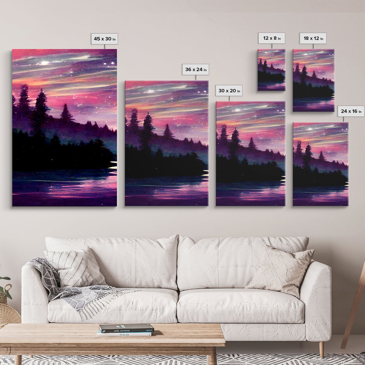 Starry Night Magical Forest Fantasy Landscape, 3 Piece Wall Art, Ready To Hang Canvas Print, Cool Living Room Wall Art Decor