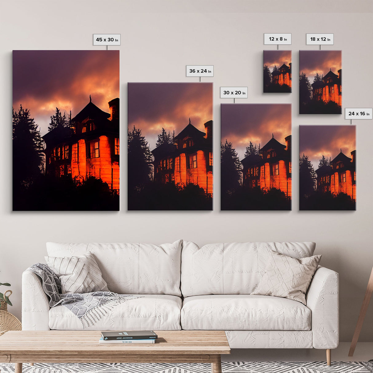 3 Piece Canvas Wall Decor, Ready To Hang Canvas Prints, Victorian Style Haunted House, Spooky Halloween Wall Art Decor