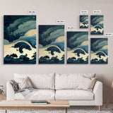 Retro Japanese Style Wave Art, A Storm Torrent, 3 Piece Wall Art, Ready To Hang Canvas Print