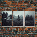 Spooky haunted graveyard at night, art for witches, 3 piece canvas, 3 piece wall art, cemetery art