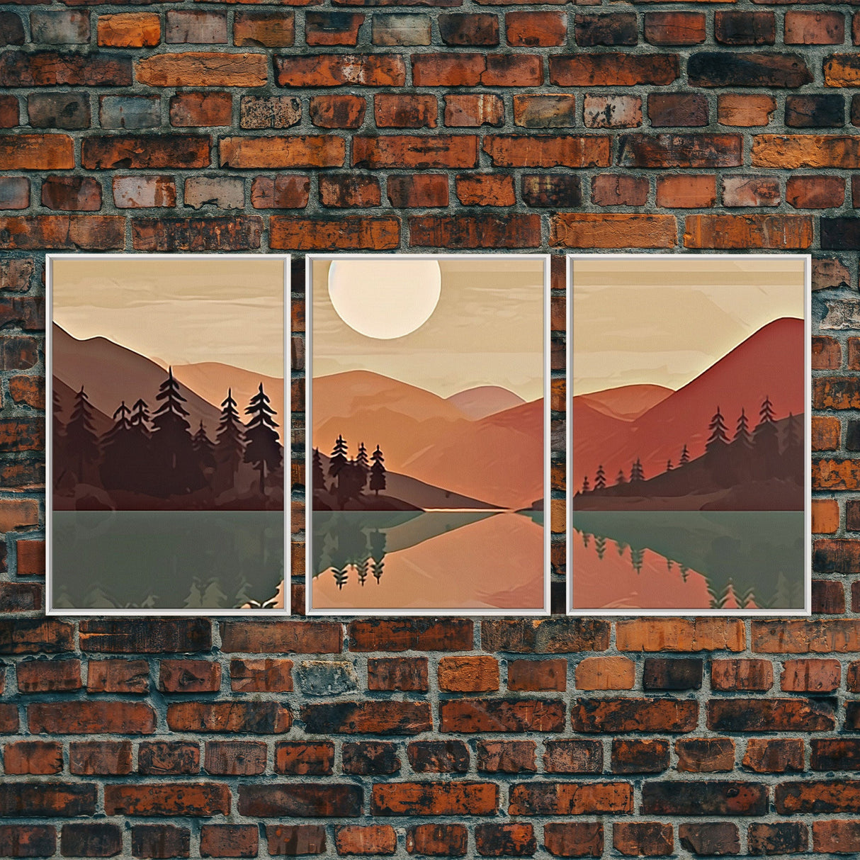 Boho Wall Art Prints, 3 Panel Canvas Art, Pacific Northwest Sunset, Boho Wall Art Set Minimalist Modern Mid Century Abstract Forest Wall Art