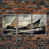 Shipwreck at Sea, Nautical Art, Disaster art, 3 piece wall art, 3 piece canvas print, cool home wall decor