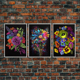 Beautiful Wildflowers Canvas Prints  - Set of 3 - Framed Wall Art- Wild Flowers - Mother's Day - Gift For Her - Floral / Botanical Art