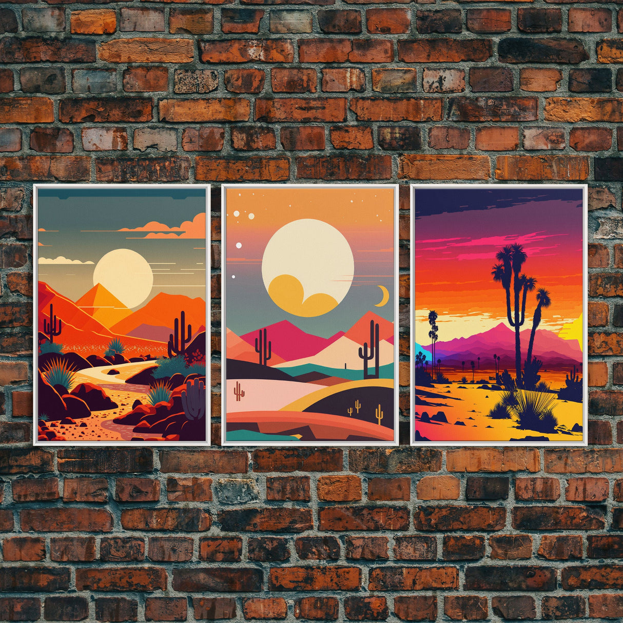 Art Deco Minimalism Desert Art, 3 Piece Triptych Art, Framed Canvas Prints, Multi-Panel Art, Desert Prints, Arizona Art, Western Decor