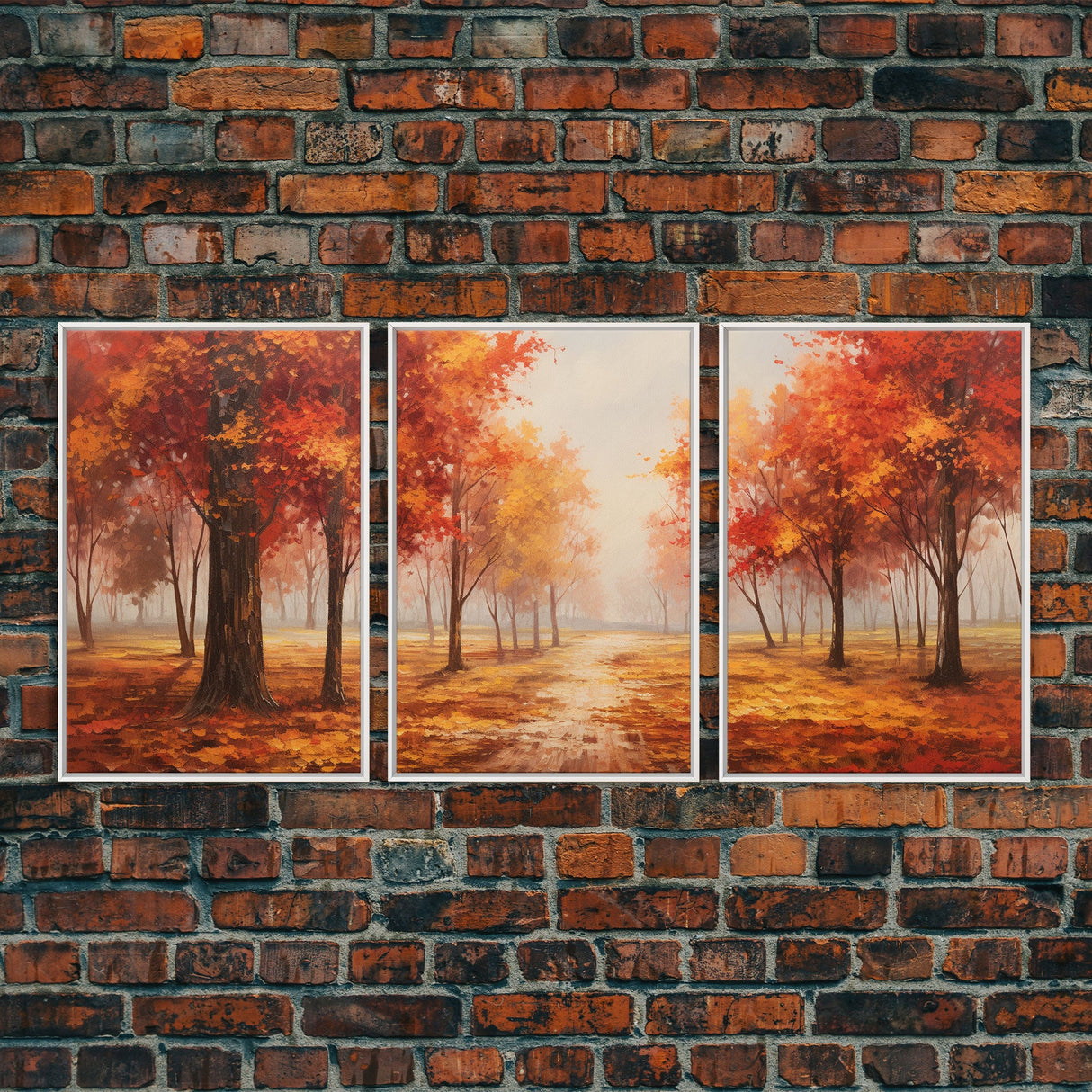 Fall Decor, 3 Piece Wall Art Set, Autumn Forest Oil Painting Canvas Prints, Fall Decorations, Halloween Art, Fall Forest Landscape Painting