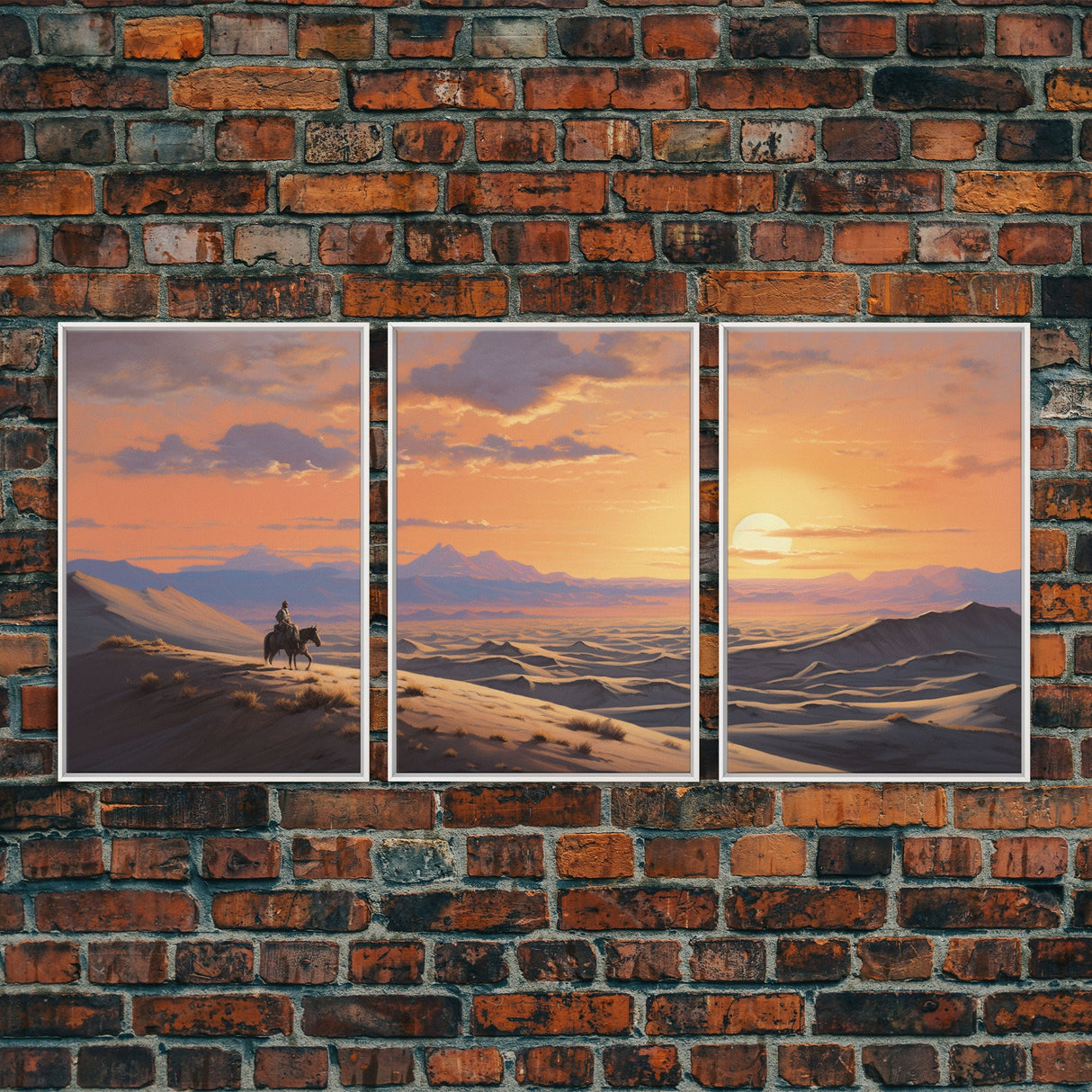 Cowboy Wall Art, Sunset Print, Landscape Wall Art, Canvas Print, Wall Art, 3 Piece Wall Art, Gift For Men, Ranch House Decor, Western Art