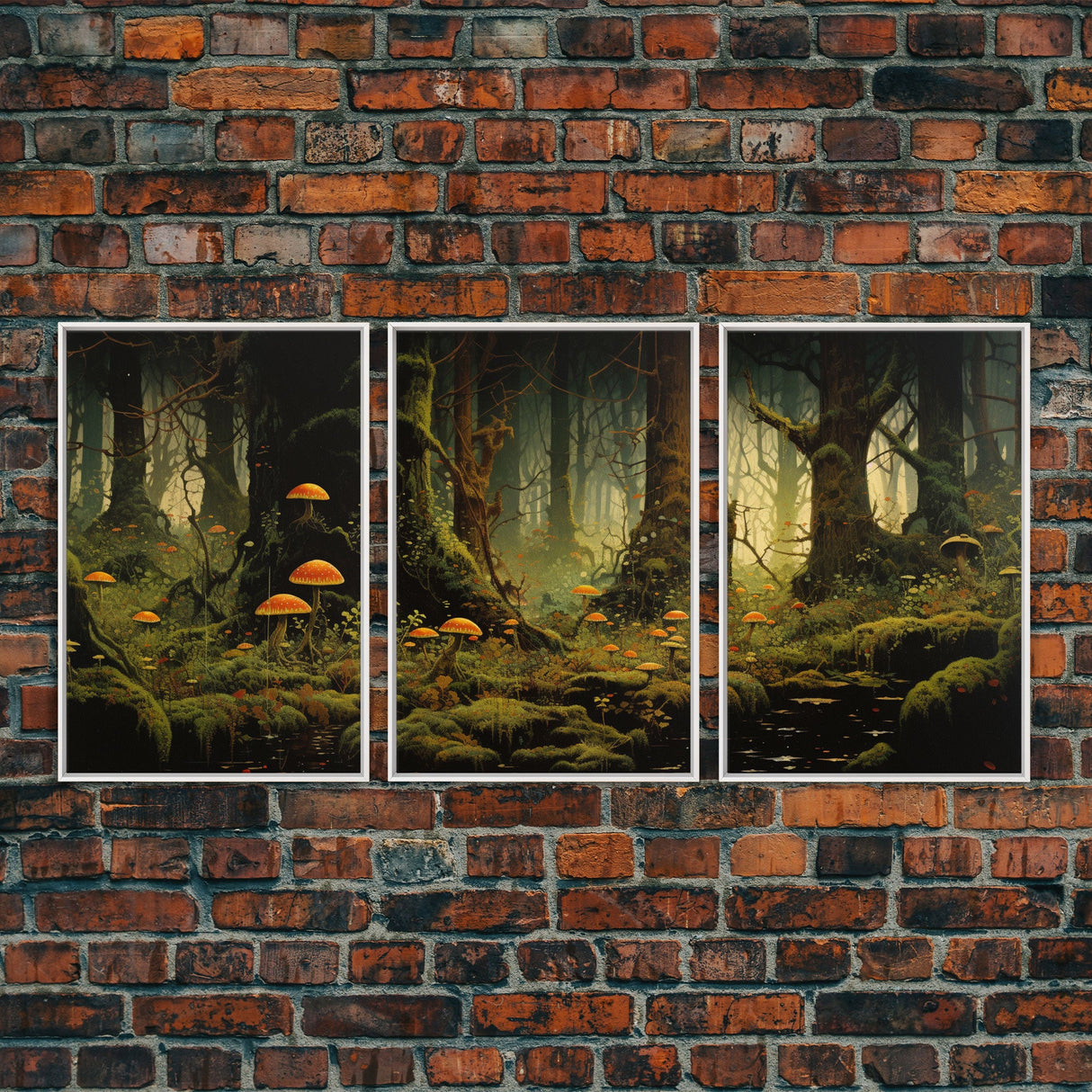 Forest Wall Art, Mushroom Art Print, Trees Art, Canvas Print, Wall Art, 3 Piece Wall Art, Modern Home Decor, Above Bed Art, Indie Room Decor