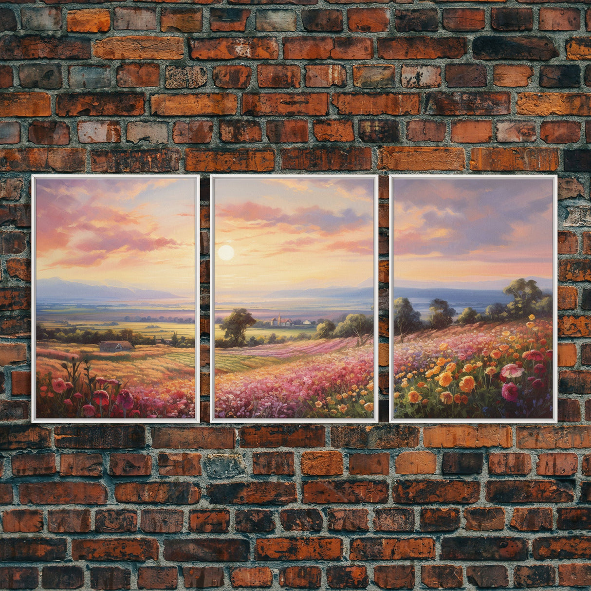 French Countryside Art, 3 Panel Art, Framed Canvas Prints, Extra Large Wall Art, Boho Minimalist Centerpiece Art, Huge Art Painting