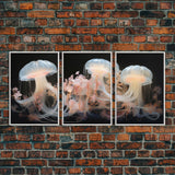 Ocean Wall Art, Animal Art, Jelly Fish Wall Art, Canvas Print, Wall Art, 3 Piece Wall Art, Unique Wall Decor, Kitchen Wall Art, Travel Print