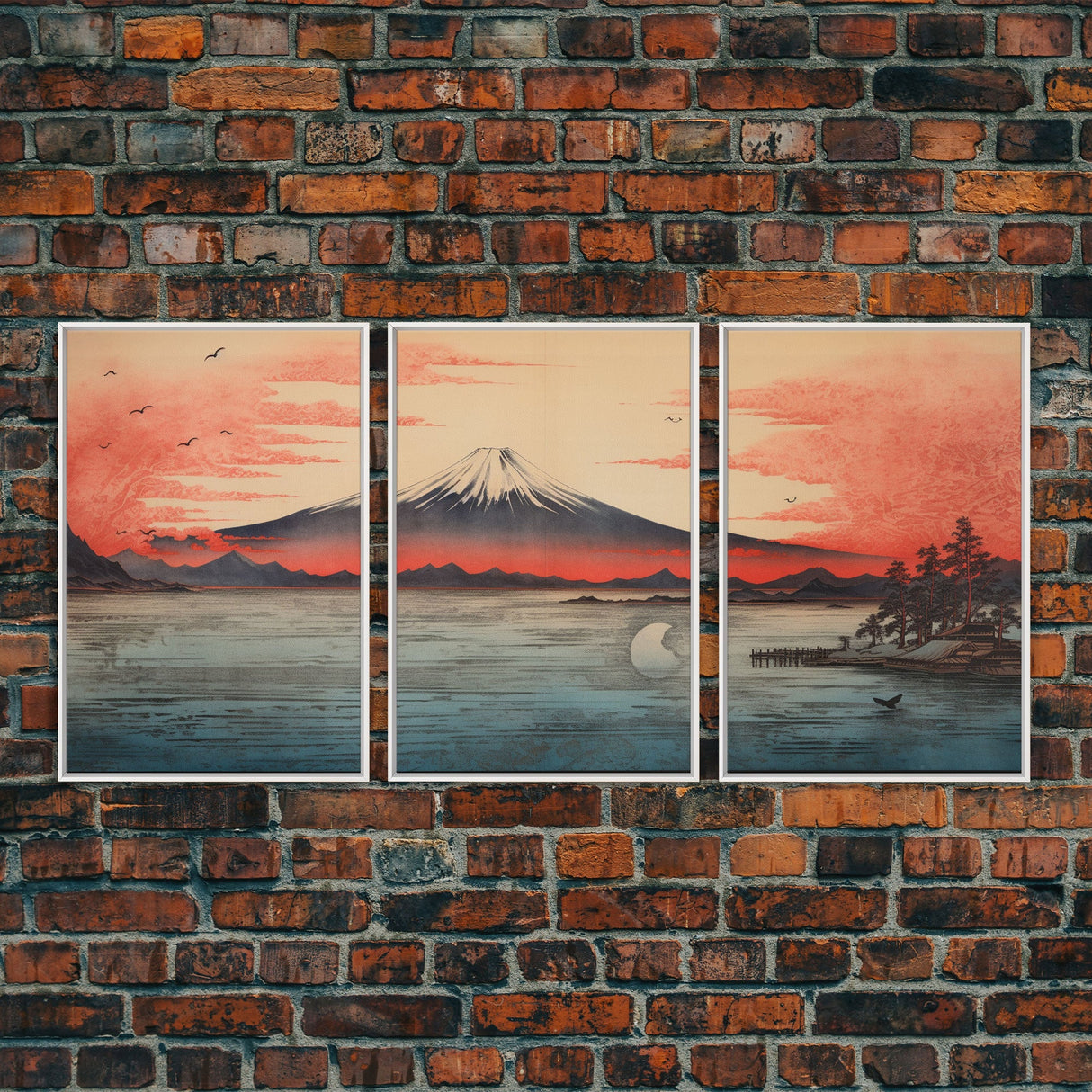 Volcano Print,  Asian Art, Japanese Wall Art, Canvas Print, Wall Art, 3 Piece Wall Art, Office Decor, Beach House Wall Decor, Office Art