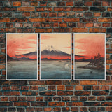 Volcano Print,  Asian Art, Japanese Wall Art, Canvas Print, Wall Art, 3 Piece Wall Art, Office Decor, Beach House Wall Decor, Office Art