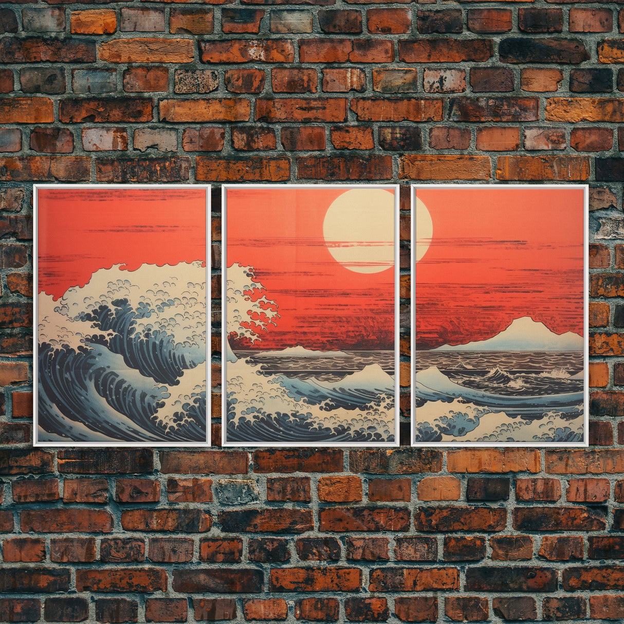 Japanese Wall Art, Ocean Waves, Asian Art, Sunset Art, Canvas Print, Wall Art, 3 Piece Wall Art, Above Bed Art, Southern Wall Art, RV Decor