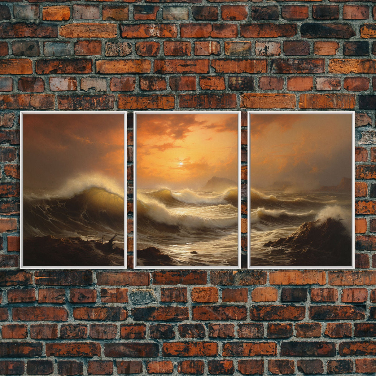 Beneath The Roaring Sea, Seascape Painting, 3 Piece Set, Framed Canvas Print, Cool Wall Art, Office Decor, Above Sofa Art