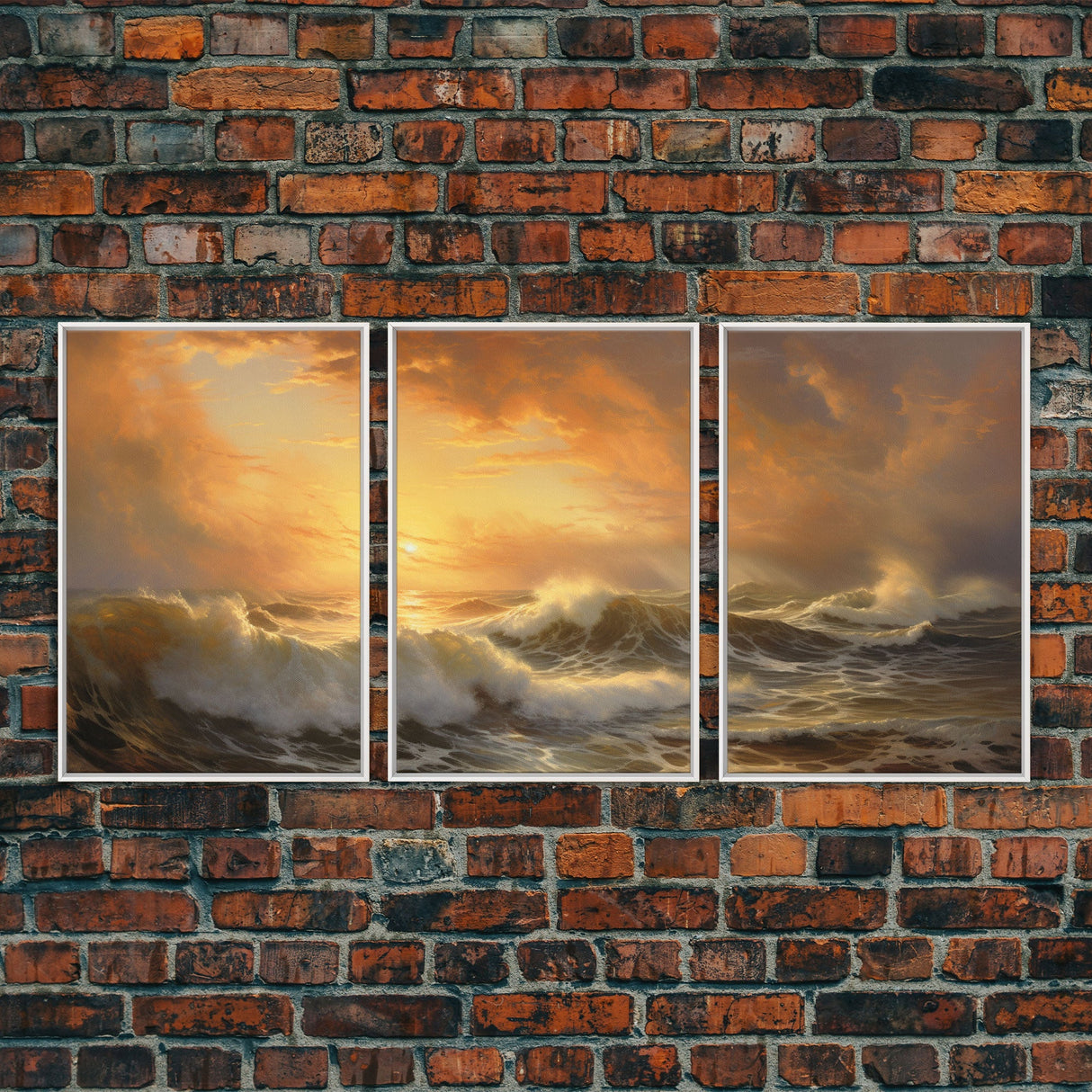 3 Piece Sunrise Ocean Painting On Canvas, Abstract Sea Landscape Painting, Original Textured Wall Art, Coastal Painting, Sunrise Painting