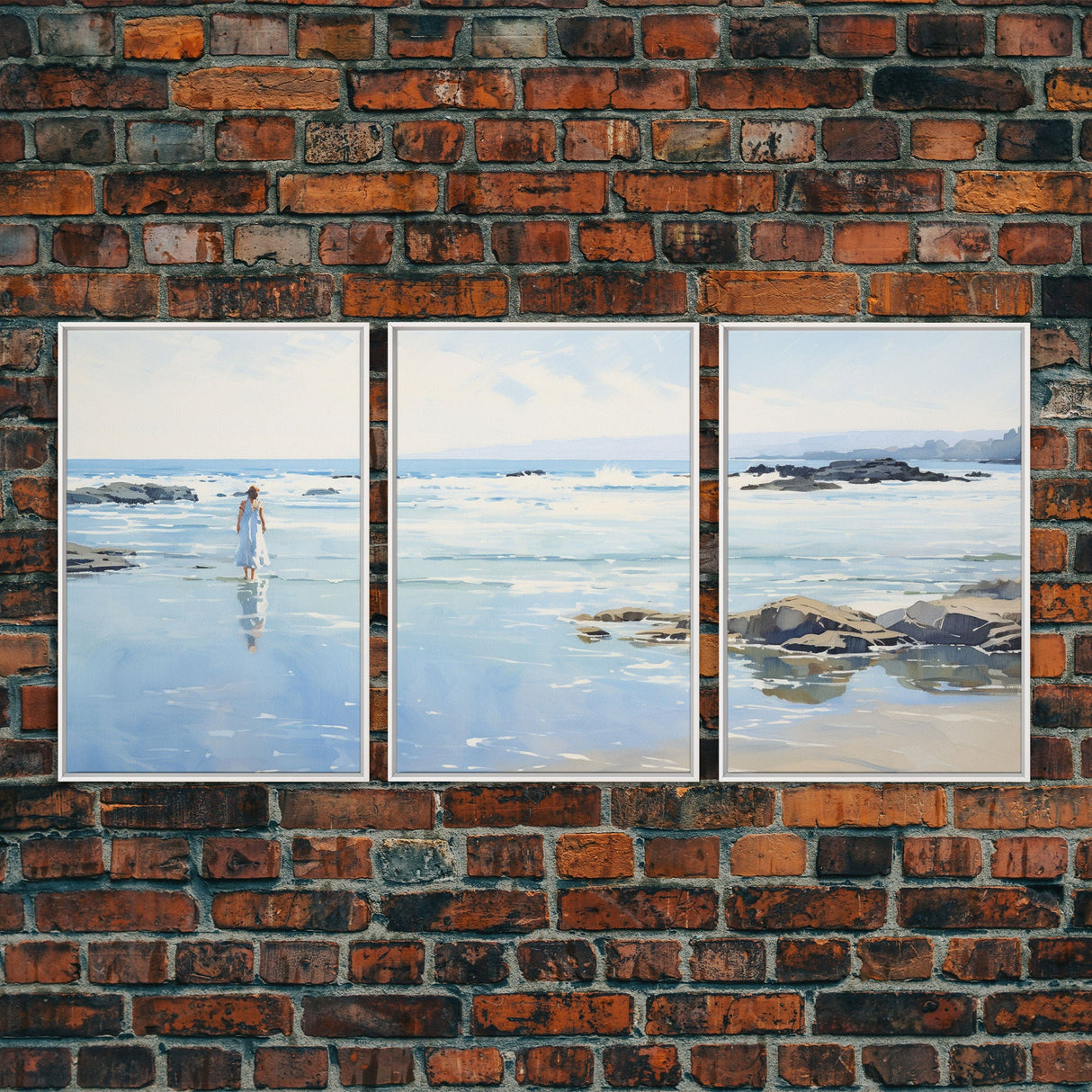 framed ocean art | beach wall art | framed wall art | living room wall decor | abstract landscape art | 3 Piece Art | Triptych Painting