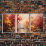 Fall Decor, 3 Piece Wall Art Set, Autumn Forest Oil Painting Canvas Prints, Fall Decorations, Halloween Art, Fall Forest Landscape Painting