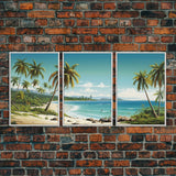 Tropical Art, Palm Tree Wall Art, Seascape Print, Beach Art, Canvas Print, Wall Art, 3 Piece Wall Art, Game Room Decor, Dorm Room Art