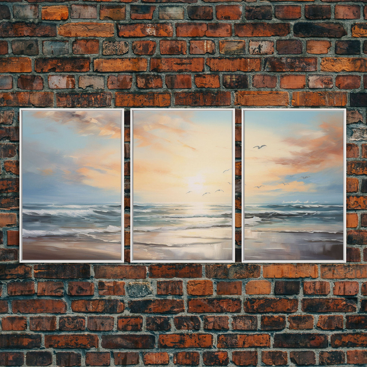 Landscape Beach Ocean Art, Canvas Print, Extra Large 3 Piece Art Beach Painting, Minimalist Abstract Coastal Beautiful Dining Room Art