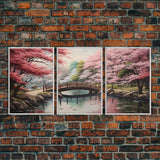 Japanese Print, Landscape Wall Art, Cherry Blossom Wall Art, Canvas Print, Wall Art, 3 Piece Wall Art, Country Home Wall Art, Modern Prints