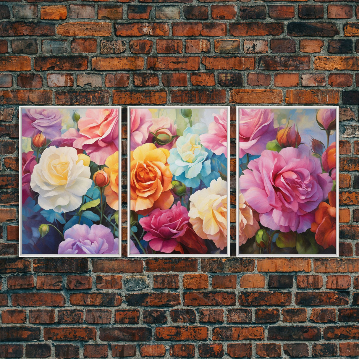 Beautiful Rose Art, Framed Canvas Print, Floral Art, Botanical  Decor, Blue and Yellow Roses, 3 Piece Art Set