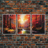 Fall Wall Art, Fall Forest, Forest Print, Sunset, Canvas Print, Set Of 3 Prints, Wall Art, 3 Piece Wall Art, Farmhouse Art, Bookshelf Decor