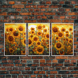 Sunflowers Wall Art, Wildflower Wall Art, Spring Decor, Canvas Print, Set Of 3 Prints, Wall Art, 3 Piece Wall Art, Living Room Prints