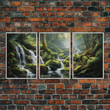 Waterfalls Wall Art, Forest Wall Print, Nature Print, Landscape Art, Canvas Print, Wall Art, 3 Piece Wall Art, Family Gift, Bookshelf Decor