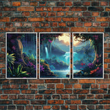 Jungle Wall Print, Waterfalls Wall Art, Nature Print, Landscape Art, Canvas Print, Wall Art, 3 Piece Wall Art, Newlywed Gift, Dorm Room Art