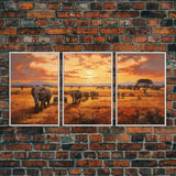 Elephant Print, Animal Wall Art, Sunset Print, Canvas Print, Wall Art, 3 Piece Wall Art, Nature Print, Retirement Gifts, Modern Office Art