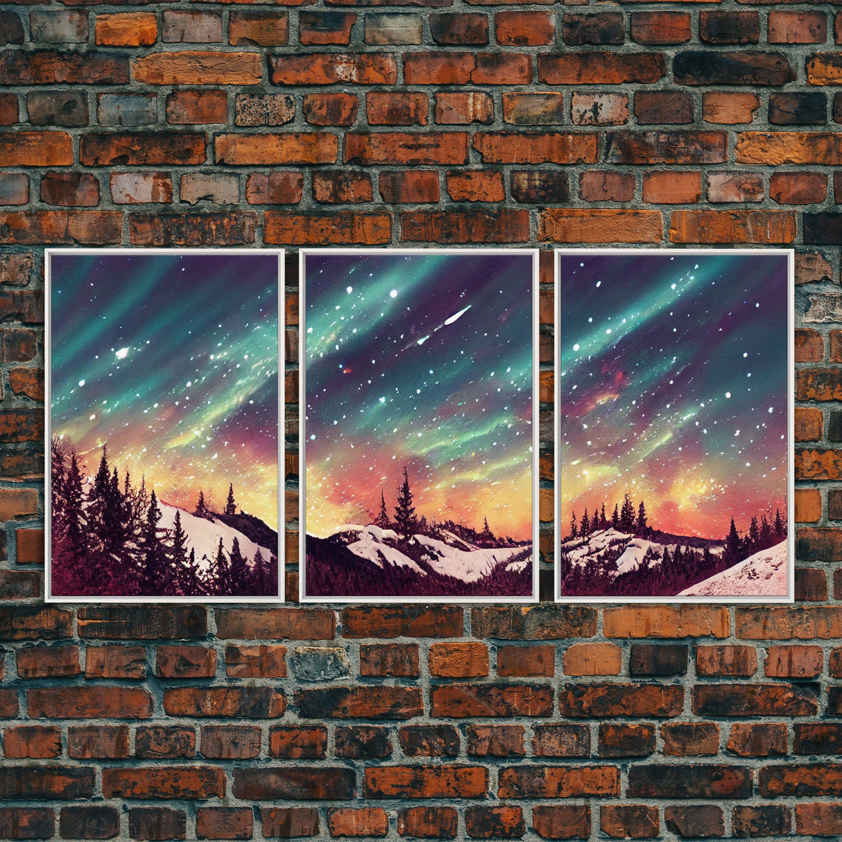 Snowfall in the forest, 3 Piece Wall Art, Ready To Hang Canvas Print