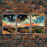 Night Starry Sky Landscape Colorful Night Sky Nature Living Room Wall Art Spiritual Starry, 3 Piece Wall Art, Ready To Hang Canvas Print