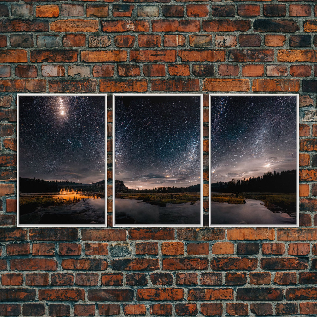 Starry Night Sky Over Montana, travel photography art, 3 Piece Wall Art, Ready To Hang Canvas Print