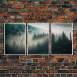 3 piece Misty forest Fog wall art Foggy forest Farmhouse decor Foggy landscape Forest canvas print Multi panel canvas Trendy wall decor